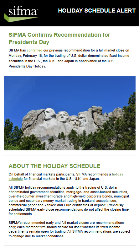 Holiday Schedule Alert